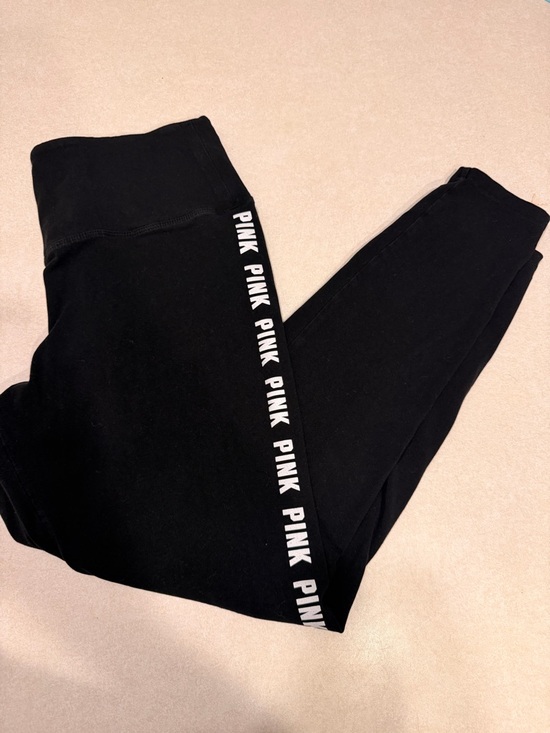 PINK Victoria's Secret Pants - PINK Victoria's Secret Black Leggings with White Logo Tag